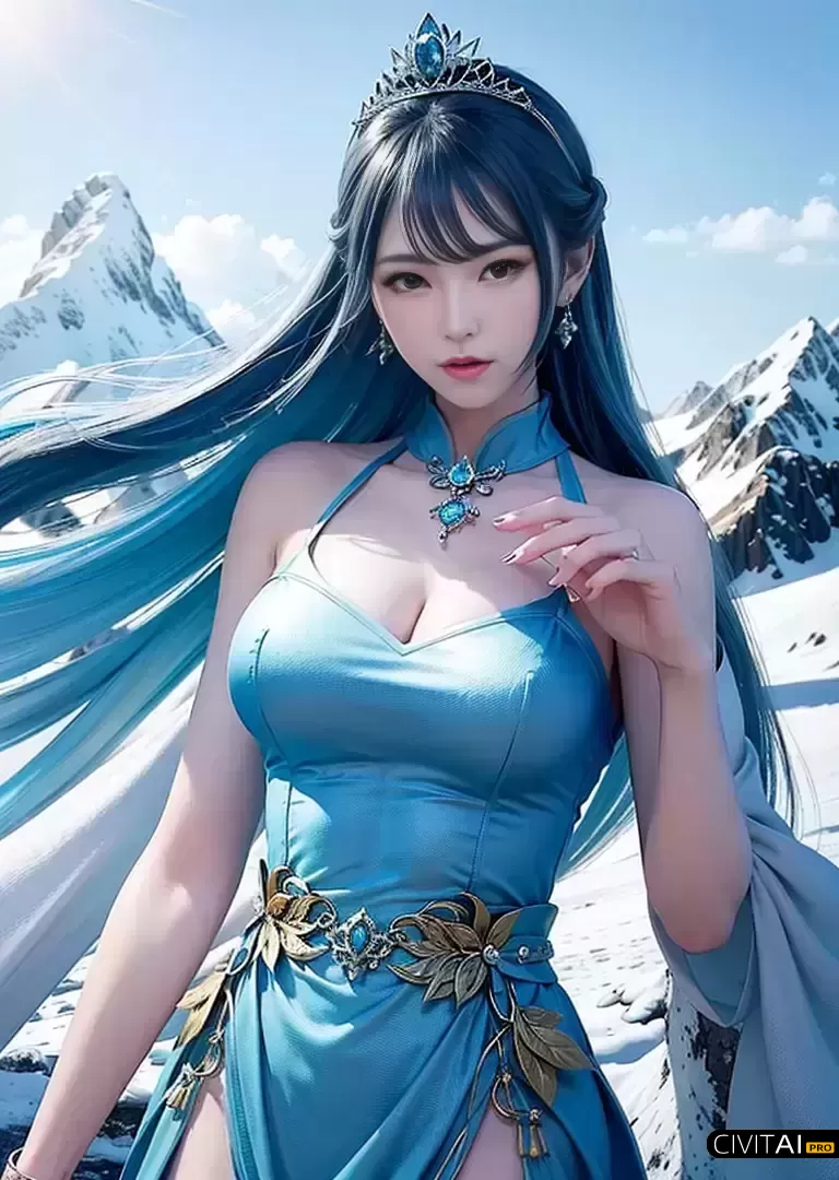 雪山之巅思考未来的冰雪女王插图